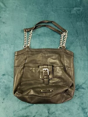 B Makowsky Womens Black Handbag Satchel Purse Chain 100% Leather Buckle Ladies • $35.08