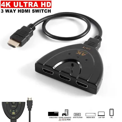 HDMI 4K Switch 3 In 1 Out Switcher Selector Splitter Hub For 1080p HDTV • $6.83