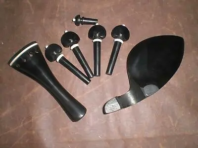 1 Set Quality Ebony Violin Fitting 4/4  4 Violin Pegs Tail Piece And Chin Rest • $17.99