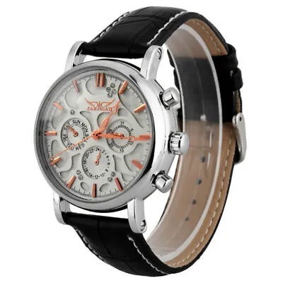 Luxury Men Leather Strap Mechanical Watches Skeleton Multi-Function Large Dial • £27.59