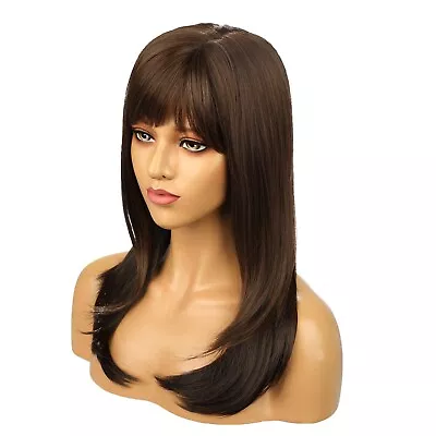 55cm Brown High Temperature Fiber Hair Wigs With Bangs Women Hairpieces Beauty • $11.48