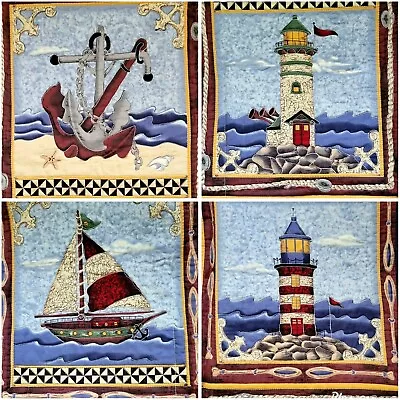 Nautical Ocean Light House Sail Boat Ship Theme Handmade Quilt Throw Blanket Vtg • £50.31