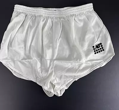 Vintage 80s NEW BALANCE Mens M Beige Silky Lined Track Running Sprinter Shorts • $26.99