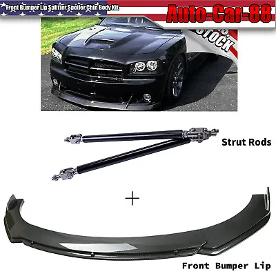 For Dodge Charger Front Bumper Lip Splitter Spoiler Carbon Fiber + Strut Rods • $69.99