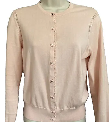 Women’s CABI Sweater 100% COTTON M Button Up LSLite PinkLace/Stitching VGC.  S • $16