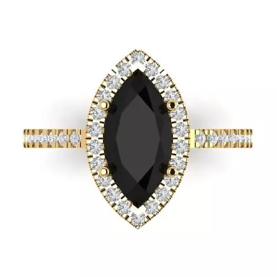 2.38ct Marquise Halo Real Onyx Promise Bridal Wedding Ring Solid 14k Yellow Gold • £301.99