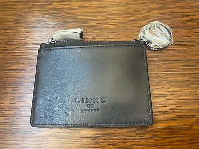 Links Of London - Card & Zip Coin Holder W Key Ring Chain - 4” - Black Leather • £46.49