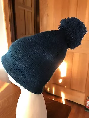 Vintage Wigwam Ski Winter Hat Knit Acrylic 1017 Navy Blue Pom Pom Made USA • $10