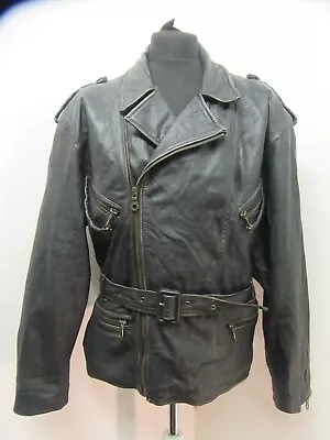 Vintage 80's Mauritius Heavy Leather Motorcycle Touring Jacket Size L • $85.91