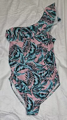 Summer Mae Maternity Swimsuit One Shoulder W Ruffle Pink & Green Floral Small • $8.29