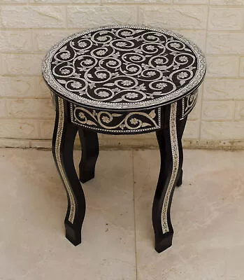 Handcrafted 16  Round Side Coffee Table Moroccan Mother Of Pearl Inlay Persian • $220