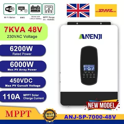 7KVA Off-Grid Solar Inverter Hybrid MPPT 110A Pure Sine Wave 220/230V 450V  • £346.82