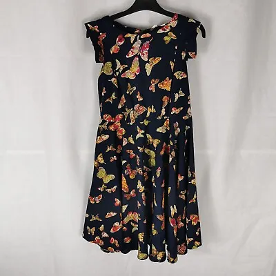 Ladies Dress Size 8 YUMI Navy A Line Party Evening Wedding Butterfly Print  • $23.98