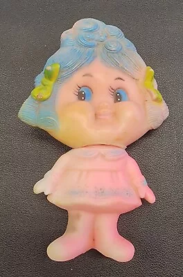 Vintage Star Rubber  Girl Doll With Pink Dress Yellow Ribbons • $0.99
