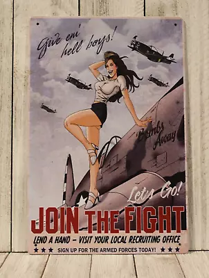 Sexy Pinup Girl WW II Mustang Airplane Bomber Tin Poster Sign Vintage Look XZ • $10.97