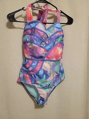 Modcloth Set The Serene One Piece Mermaid Swimsuit Small Purple Pink Blue Halter • $20