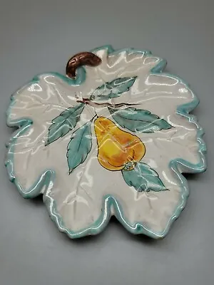 Vtg ITALY Hand Painted PV Peasant Village Leaf Fruit Plate 7.5  Pear • $29.99