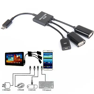 3 In1 Male To Female Micro USB 2.0 Power Charging Host OTG Hub Cable Adapter US • $7.99