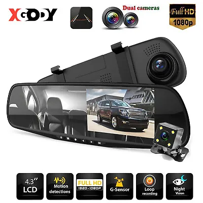 $38.99 • Buy XGODY 1080P Dash Cam Dual Lens Car DVR Rear View Mirror G-sensor Camera Recorder
