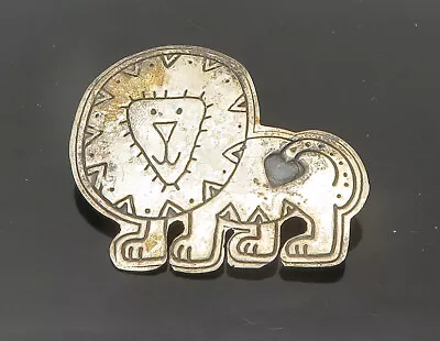 MEXICO 925 Sterling Silver - Vintage Love Heart Lion Motif Brooch Pin - BP7562 • $49.95