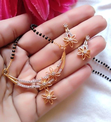 $23.63 • Buy Indian Ethnic Mangalsutra Necklace Earrings Set Wedding Traditional Jewelry