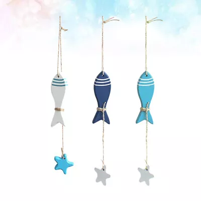  3 Pcs Fish Decorations For Bedroom Nautical Wall Art Wooden • £9.55