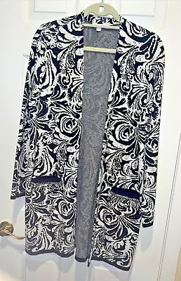 NEW Chico's Black & White $129.00 Textured Tiles Maxi Cardigan W/ Pockets NWT • $33.83