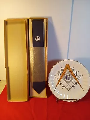 Masonic Necktie & Decorative Plate Vintage Bundle/ Free Shipping! • $19.88