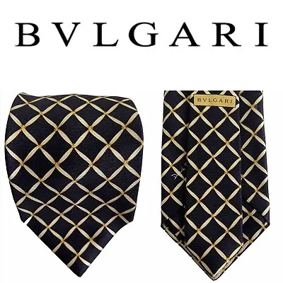 Men’s Bvlgari Signed DAVID PIZZIGONI Tie Made In Italy 100% SILK Blue Black Gold • $99.99