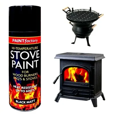 Hi Temp Black Matt Stove Spray Paint Heat Resistance BBQ Wood Kitchen 400ml 1436 • £9.39