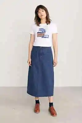 Seasalt Women's Skirt - Blue Dusk Journey Denim Midi Skirt - Regular - Mid Indig • £65.95