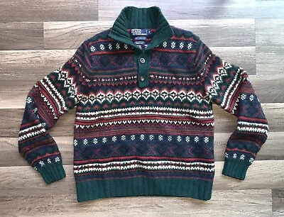 Ralph Lauren Polo Hand Knit Sweater Southwest Lambs Wool Indian Blanket Sz S • $129