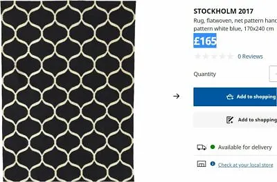 CASH ON COLLECTION! Ikea BLACK AND WHITE STOCKHOLM WOOL Flatwoven RUG 240X170CM • £50