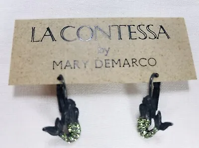 Vintage La Contessa By Mary Demarco Mermaid Siren Green Stone Earrings On Card • $17.99