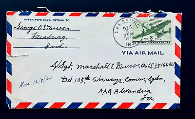 WWII Military Soldier Mail Envelope & Airmail Stamp Leesburg IN 1944 • $3.95