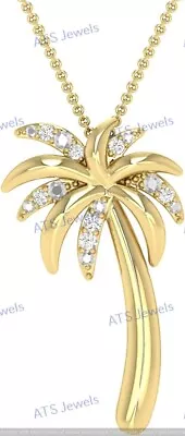 $60.68 • Buy 0.032 Ct Round Cut Real Diamond  Palm Tree  Pendant Necklace Yellow Gold Plated