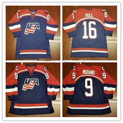 Throwback Brett Hull #16 Mike Modano #9 Hockey Jerseys USA Sewn Custom Names • $45