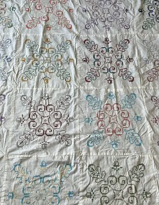 Vintage Cotton Cross Stitched Tablecloth 63x78 Snowflakes 15X16 SQUARES (20) • $19.99