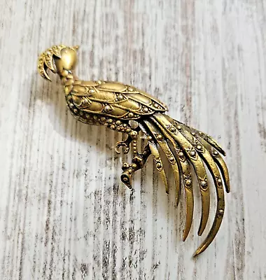 Vtg 3.5  Gold Toned Metal Vermeil? Peacock Pin Brooch Unsigned • $26.50