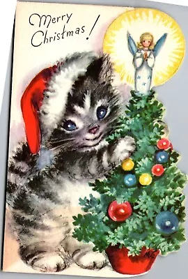 Marjorie M. Cooper Kitty Cat Kitten Santa Claus Tree VTG Christmas Greeting Card • $8.50