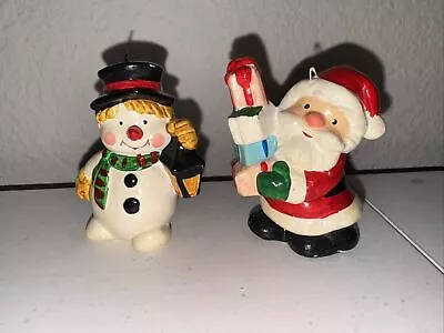 Vintage Enesco SANTA & SNOWMAN 2.5” Christmas Tree Ornament Set • $14.99