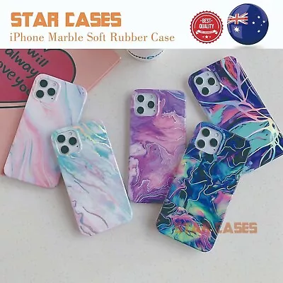 $9.99 • Buy IPhone14 Plus 13 12 Pro Max Shockproof Marble Laser Silicone Case Soft Cover