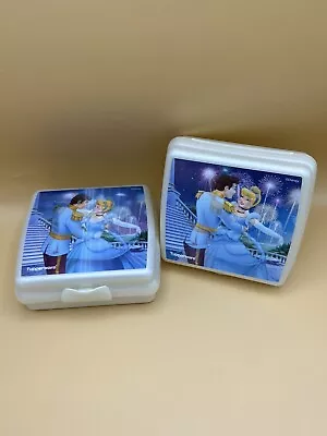 2 Tupperware White Sandwich Keepers Cinderella Hologram Plastic Kids Trinket Box • $18