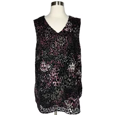 CJ Banks Flocked Velvet Top Sleeveless V Neck Casual Career Blouse Plus Size 1X • £17.10