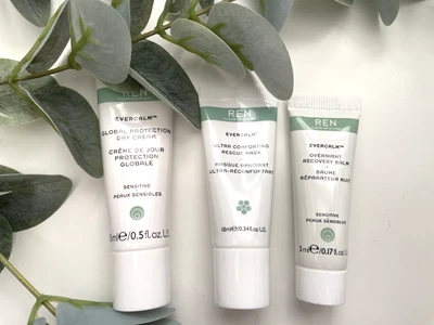 £4.99 • Buy Ren Travel Bundle - EveCalm Day Cream, Rescue Mask, Overnight Recovery Balm Gift