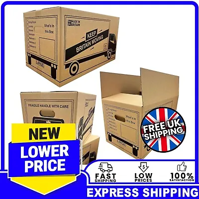 House Moving Packing Printed Van Removal Cardboard Boxes With Carry Handles • £17.15