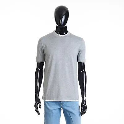 BRUNELLO CUCINELLI 595$ Grey Silk & Cotton T-Shirt - Shortsleeve Faux Layering • $395