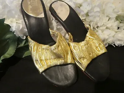 £25 • Buy Vintage 1960s/60s Gold Leather Evening Pumps/shoes UK4 Very Good Condition