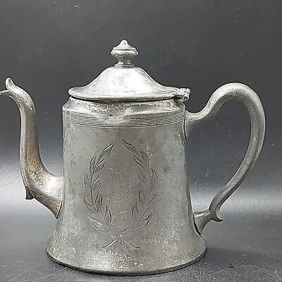 Antique Quadruple Plate New York WR Teapot 919 Etched Wheat Design Lidded • $35