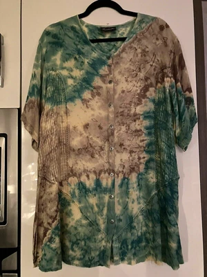  Wizard  Blouse Tunic Chiffon Tie Dye Goth Top Boho Hippie Witch Sz L 44  Quirky • £1.99